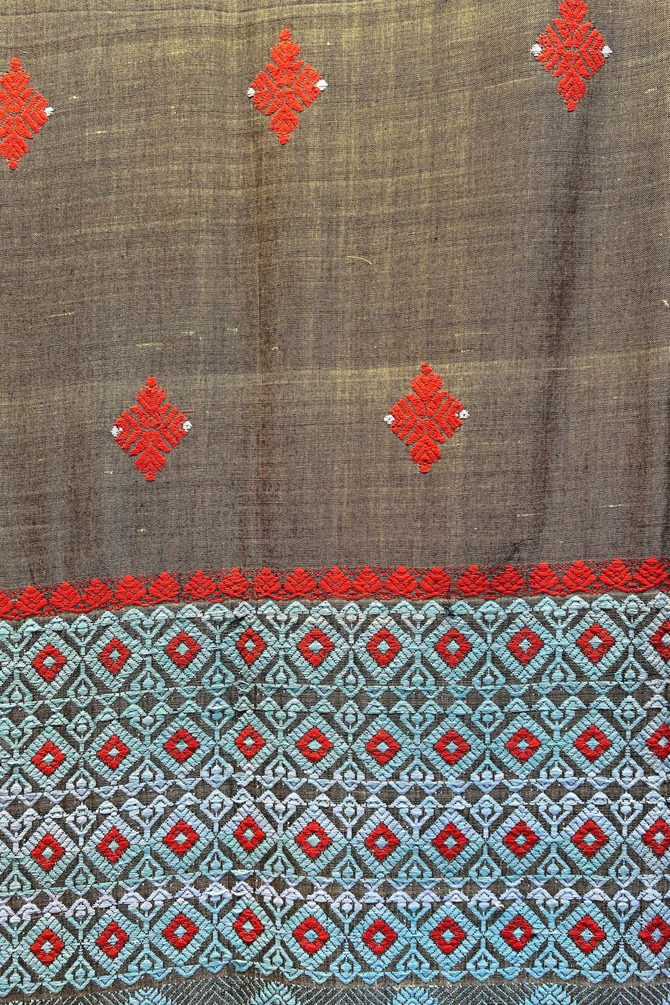 Grey Assam Weaves Cotton & Eri Silk Saree