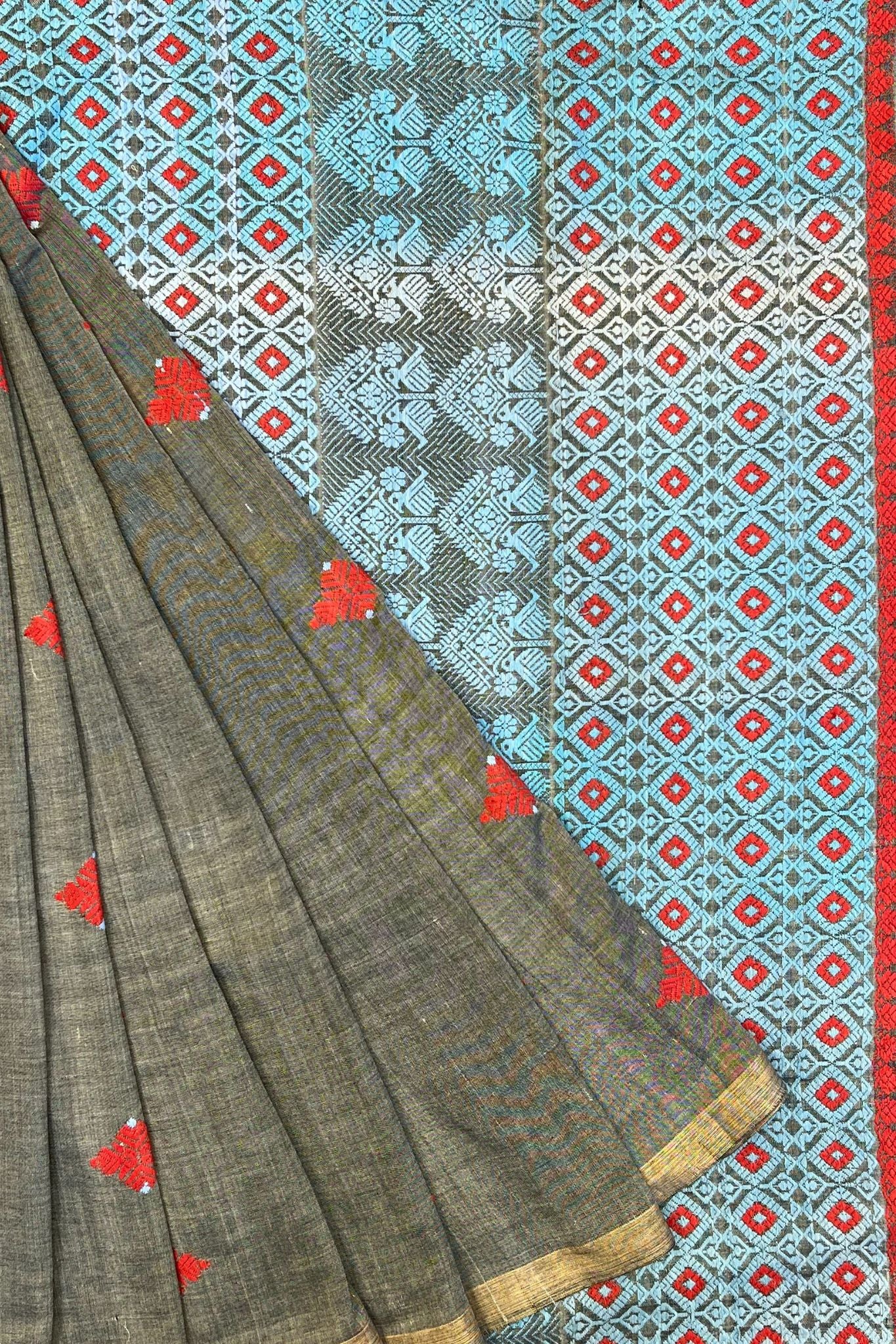 Grey Assam Weaves Cotton & Eri Silk Saree