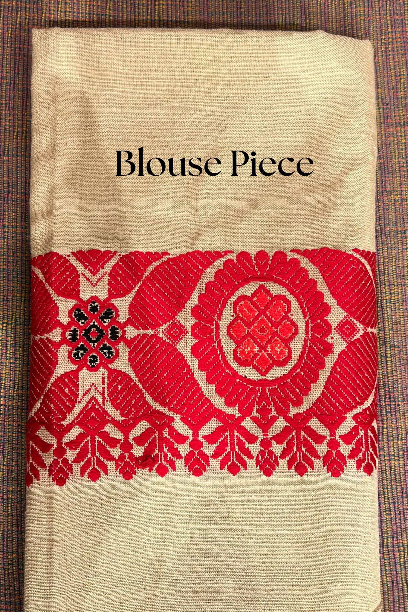 Beige Assam Eri Silk Saree with Red Weaves