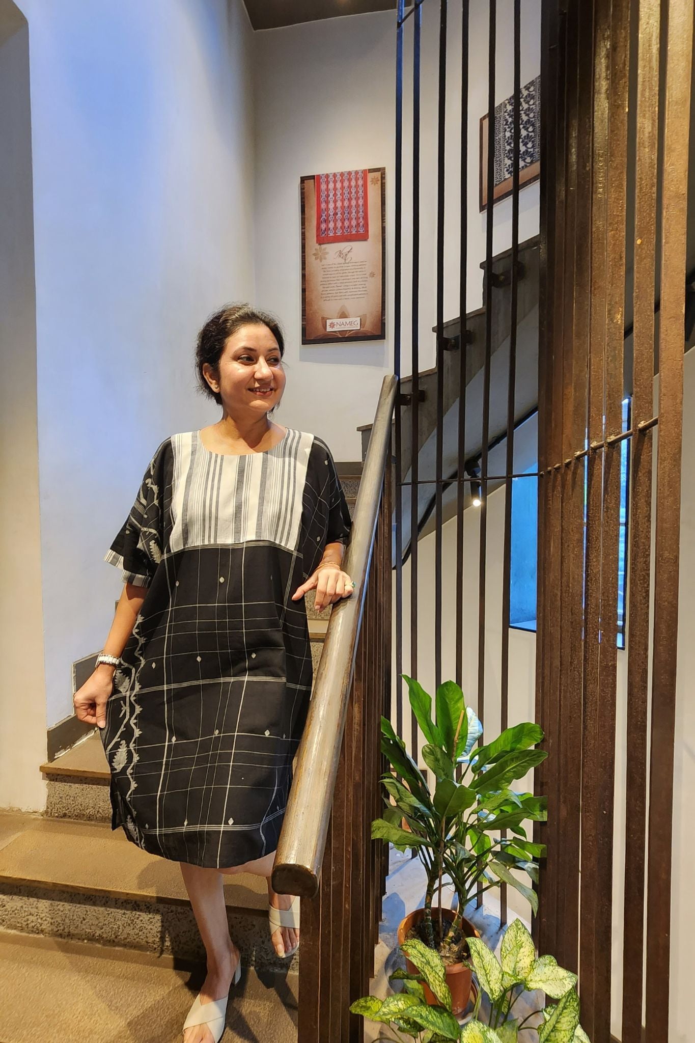 Black Knee Length Jamdani Cotton Dress