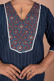 Handloom Stripe Top with Ajrakh Yoke | Ethnic Chic | Cotton Casual Kurti Top
