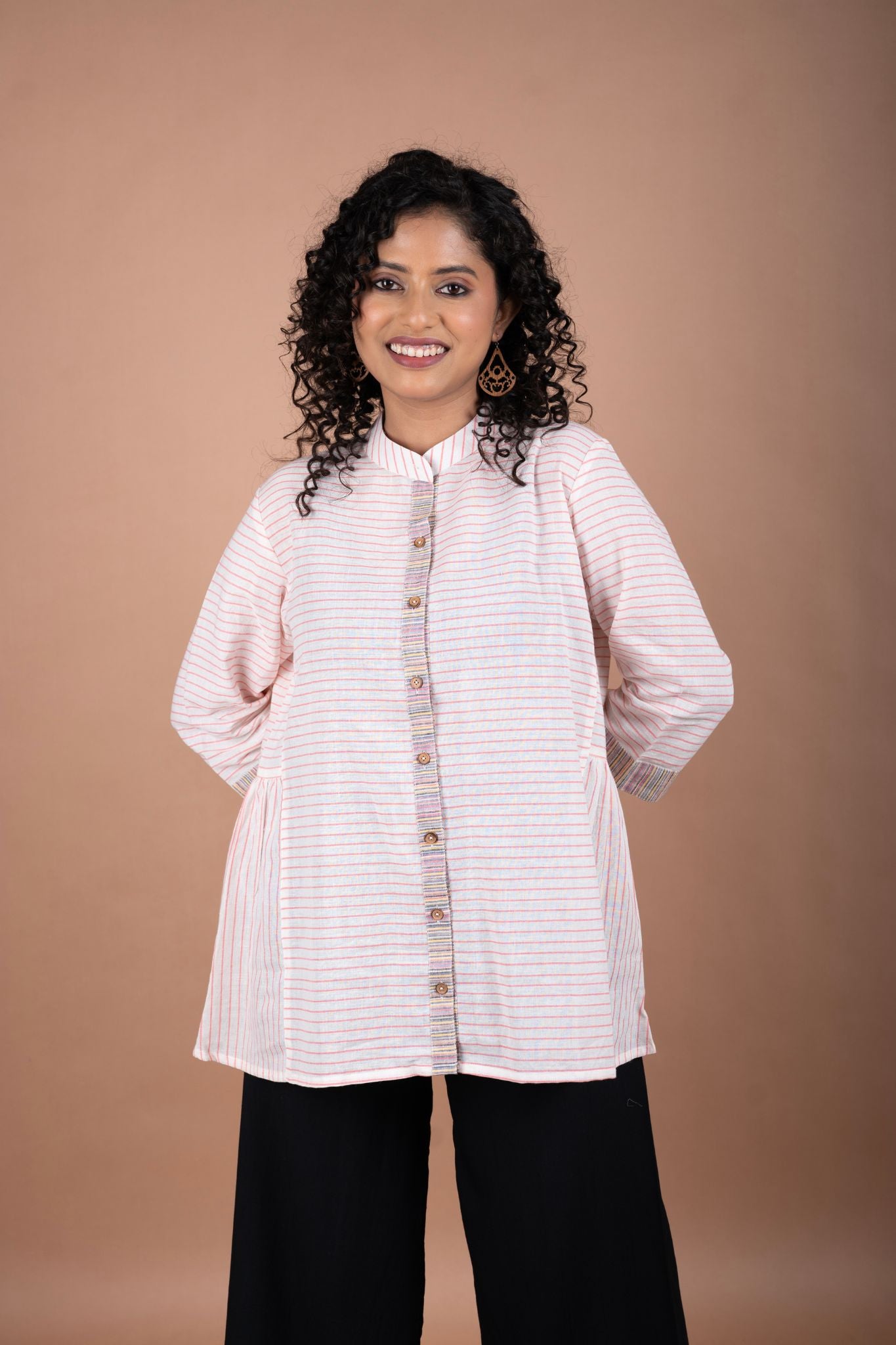 Elegant Handloom Cotton Chinese Collar Shirt