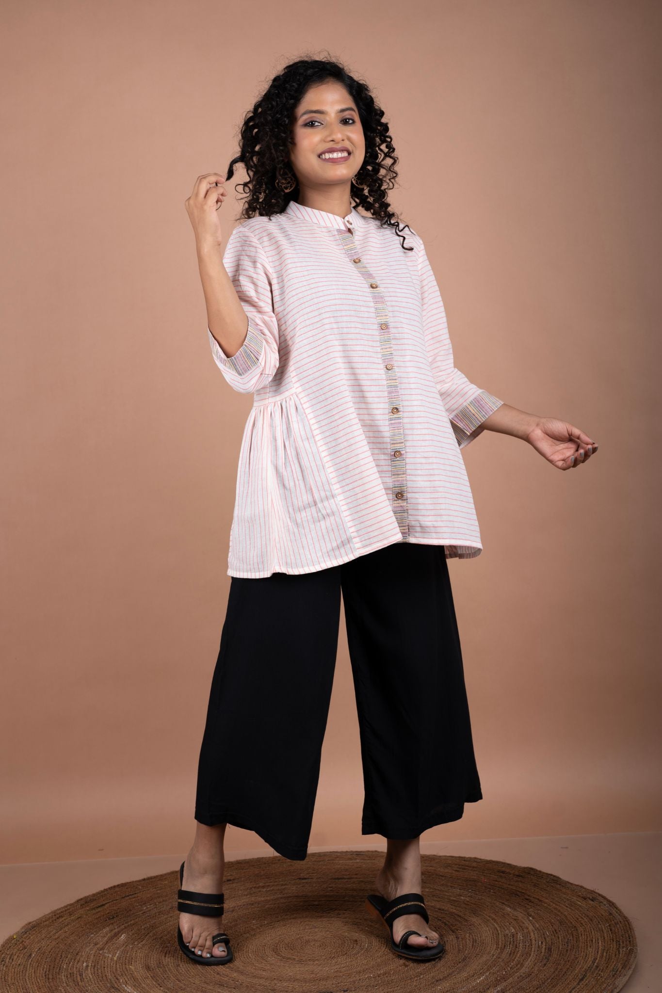 Elegant Handloom Cotton Chinese Collar Shirt