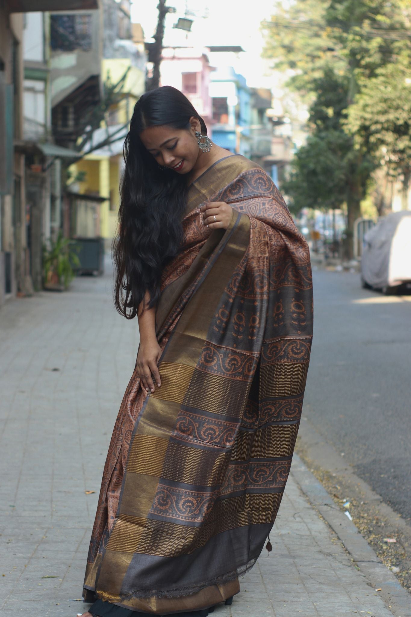 Copper Silk Saree with Beautiful Zari Border