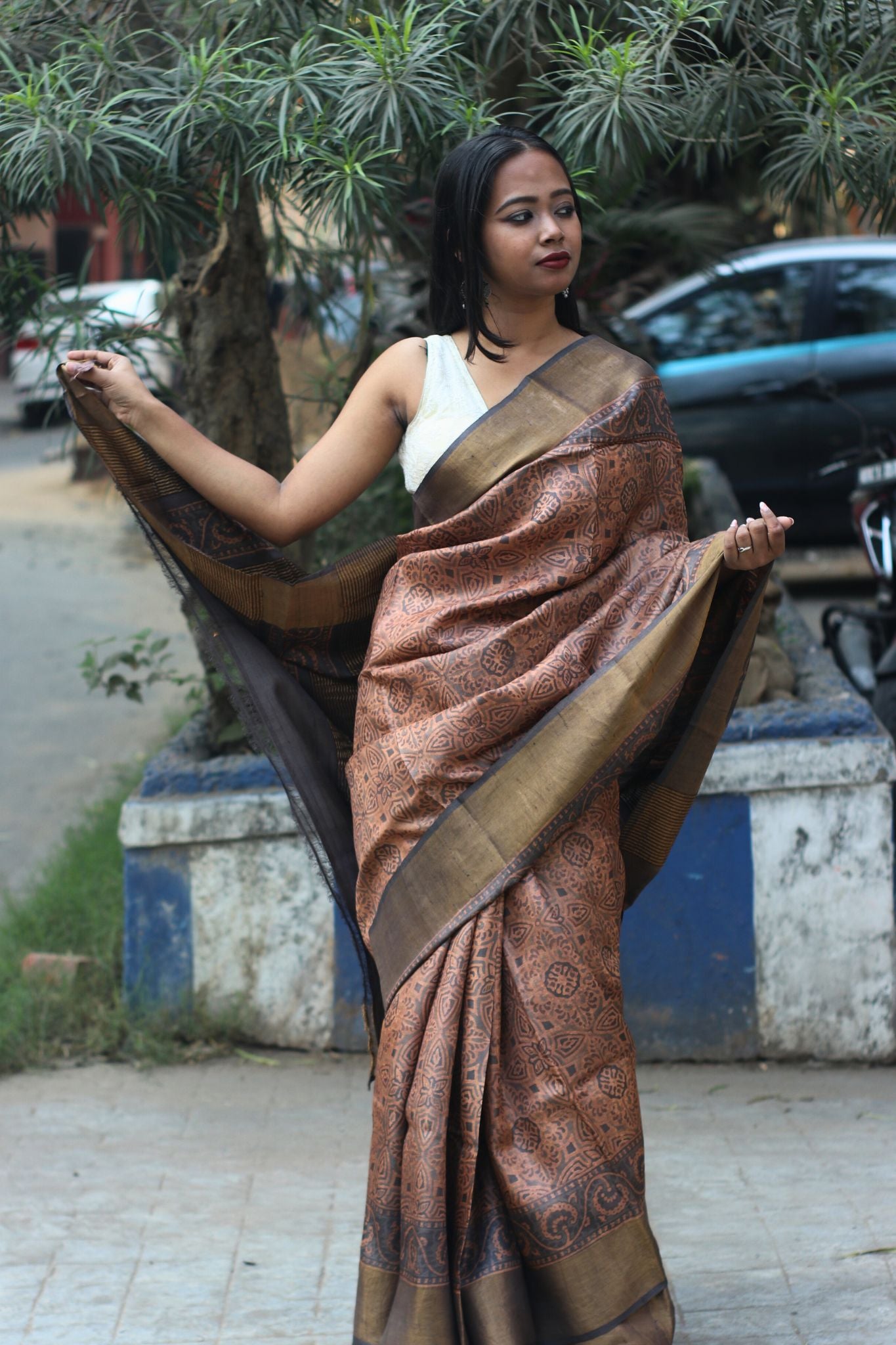 Copper Silk Saree with Beautiful Zari Border