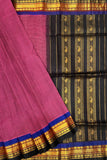 Elegant Cotton Gadwal Handloom Saree – Purple & Black with Zari Accents