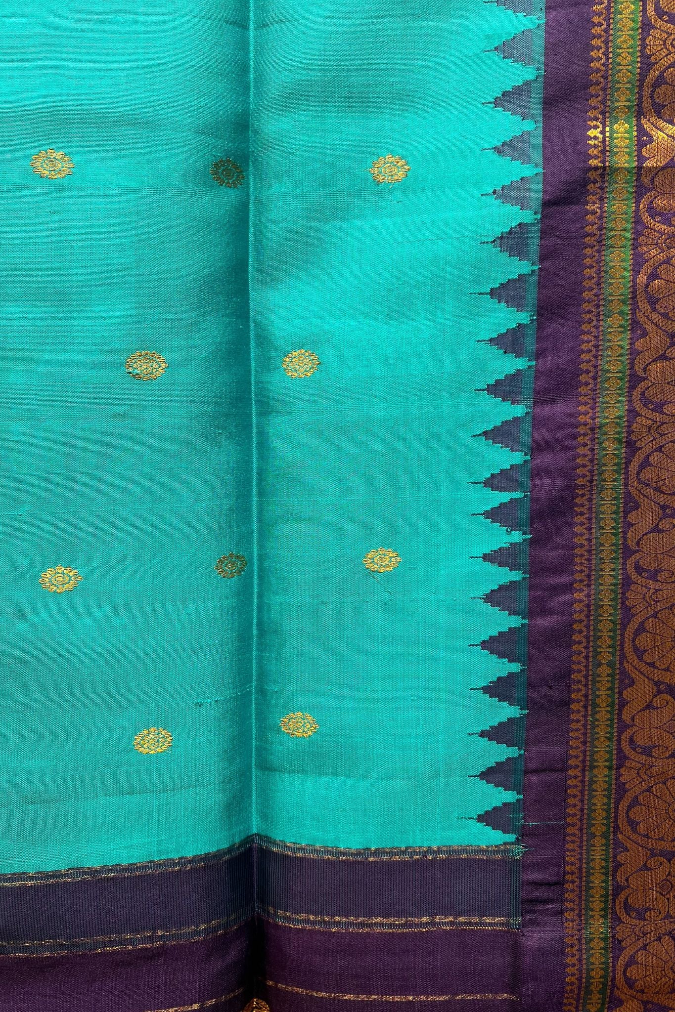 Regal Silk Gadwal Handloom Saree – Green & Purple with Zari Work