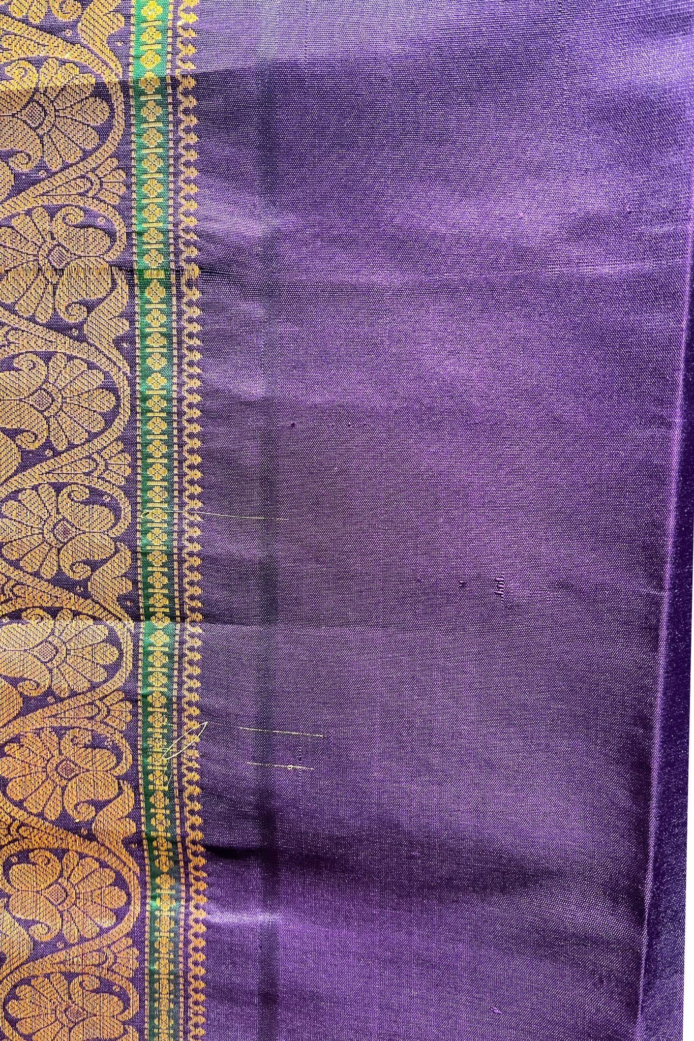 Regal Silk Gadwal Handloom Saree – Green & Purple with Zari Work