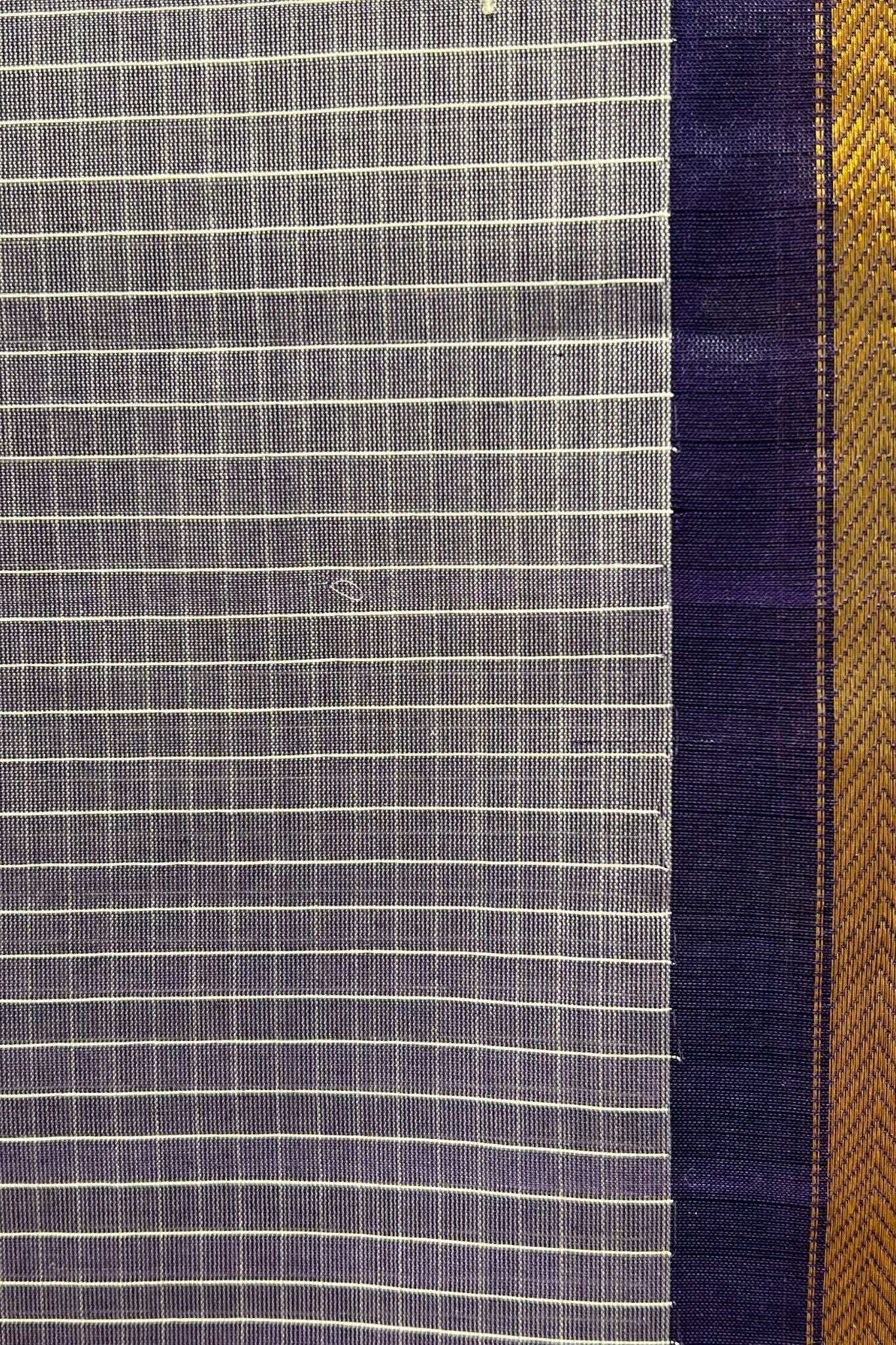 Classic Cotton Gadwal Handloom Saree – Grey & Purple with Zari Work