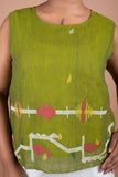 Leafy Green Jamdani Sleeveless Top | Handwoven Cotton