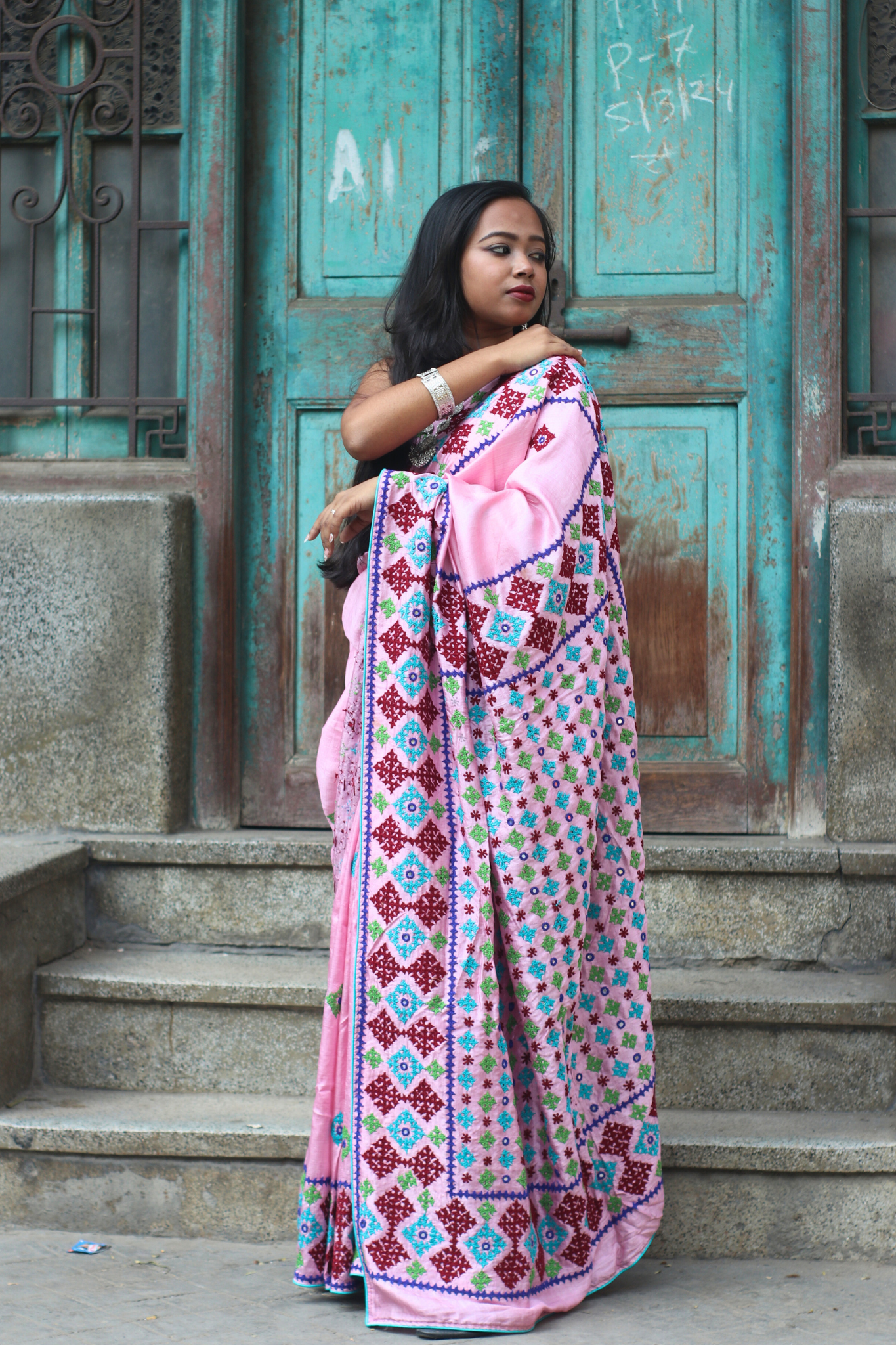 Pink Silk Embroidered Saree