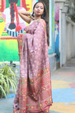 Brown Silk Saree with Hand Embroidery