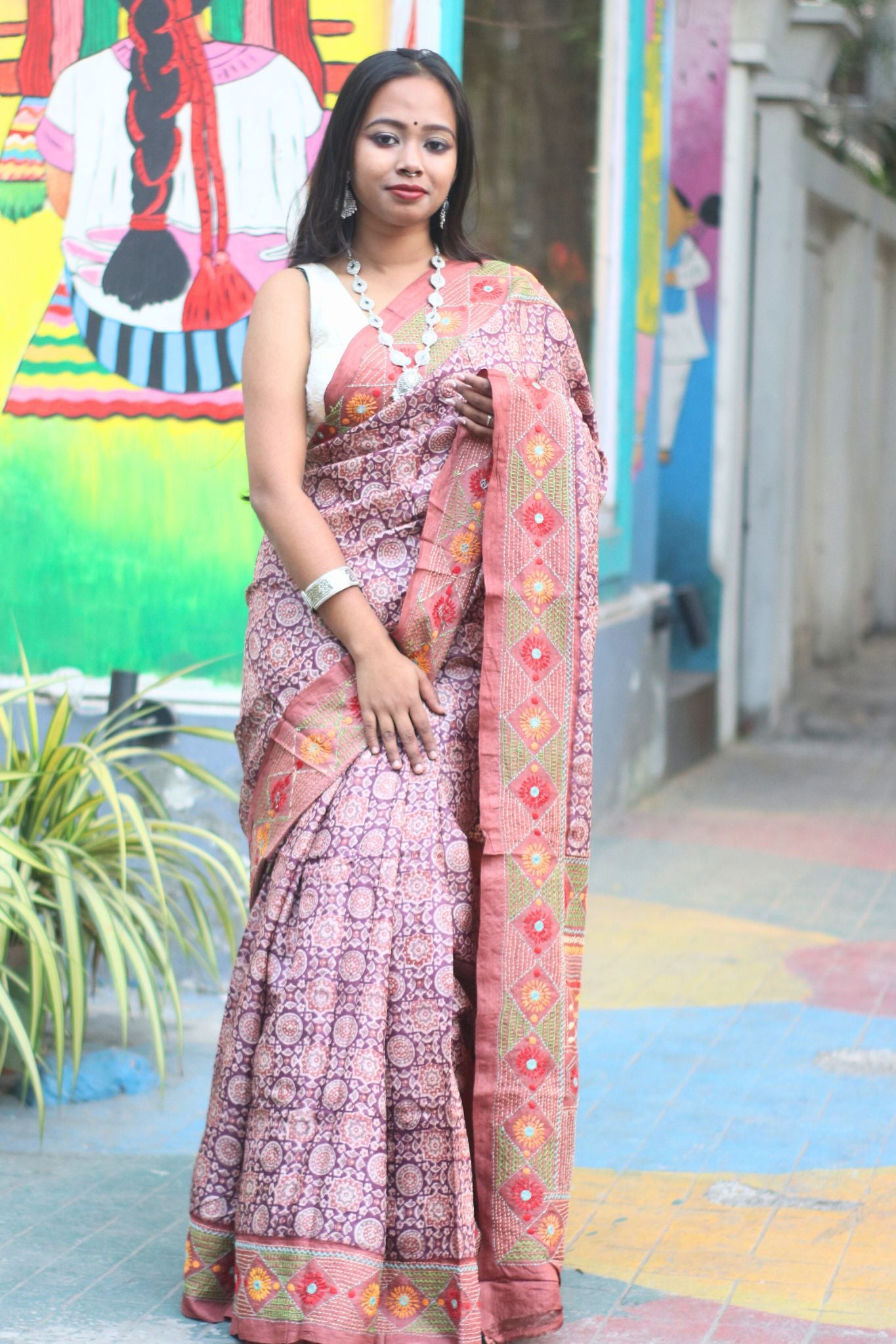 Brown Silk Saree with Hand Embroidery