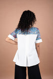 Off-White Handloom Cotton Top with Blue Printed Yoke