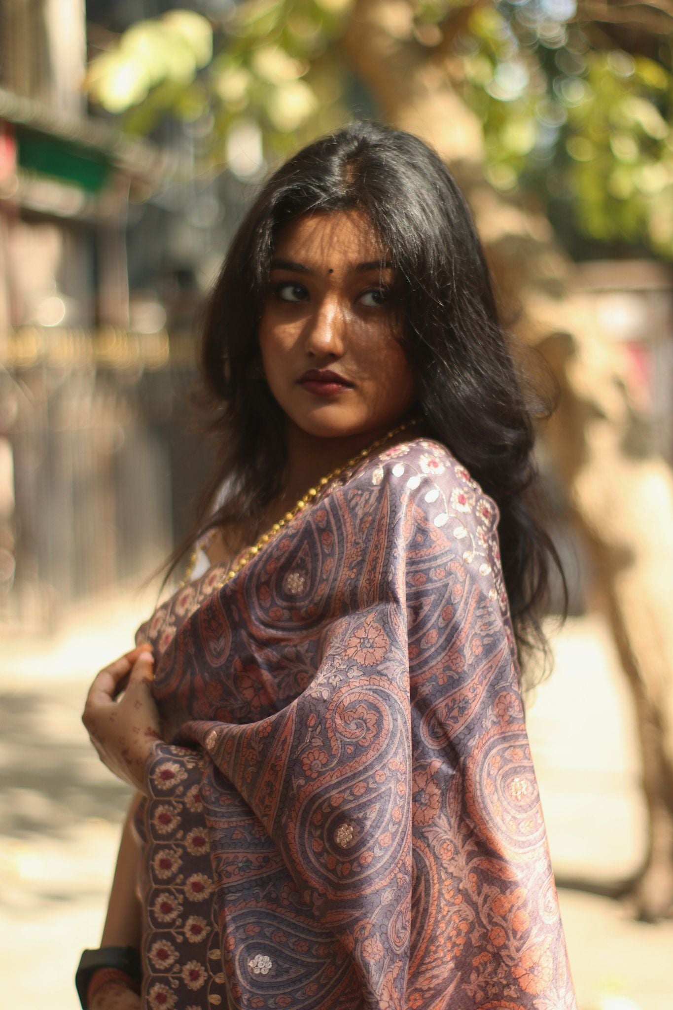 Hand Embroidered Printed Silk Saree