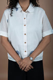 Off-White Jamdani Shirt – Blue Polka Dots Print