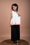 Minimalistic Sleeveless White Jamdani Cotton Top with Temple Border