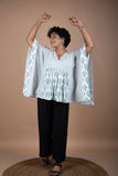 Grey Block Print & Handloom Fusion Kaftan – Short Kurti Style