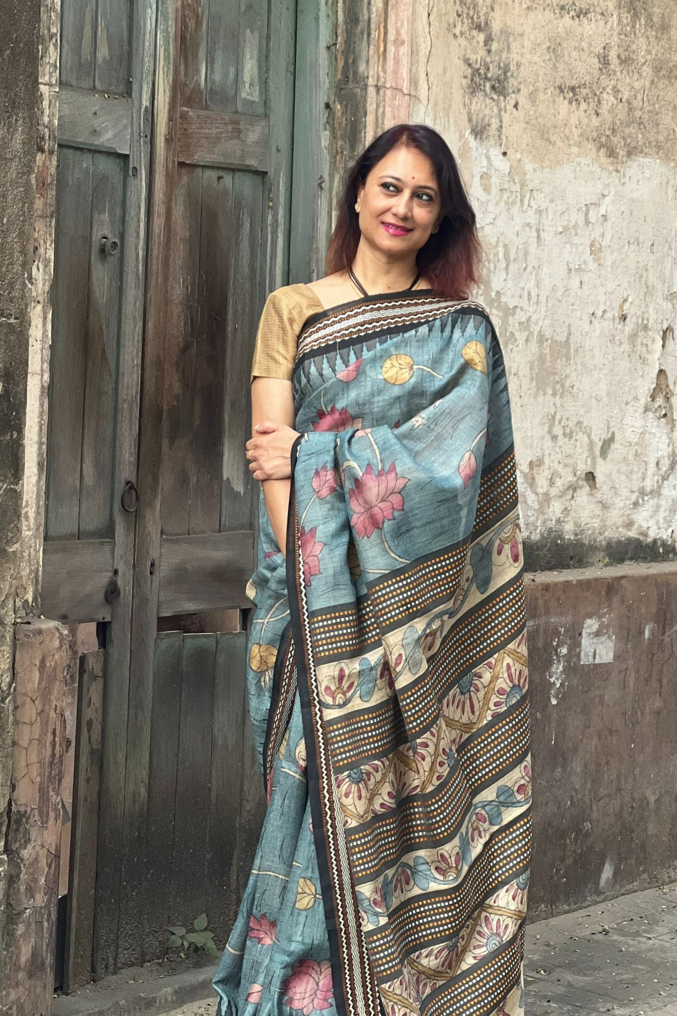 Hand painted Tussar Kalamkari Saree