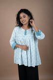White Block Printed Top with Bird Motifs