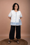 Off-White Jamdani Top – Handloom Checks & Striped Flare