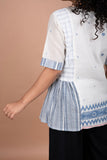 Off-White Jamdani Top – Handloom Checks & Striped Flare
