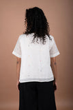 Off-White Jamdani Top – Scarce Red Motifs | Flared Silhouette