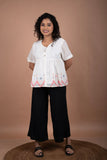 Off-White Jamdani Top – Scarce Red Motifs | Flared Silhouette