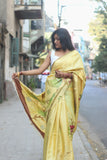 Yellow Hand Painted Silk Saree