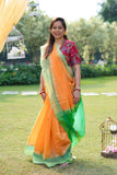 Orange & Green Cotton Silk Saree