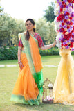 Orange & Green Cotton Silk Saree