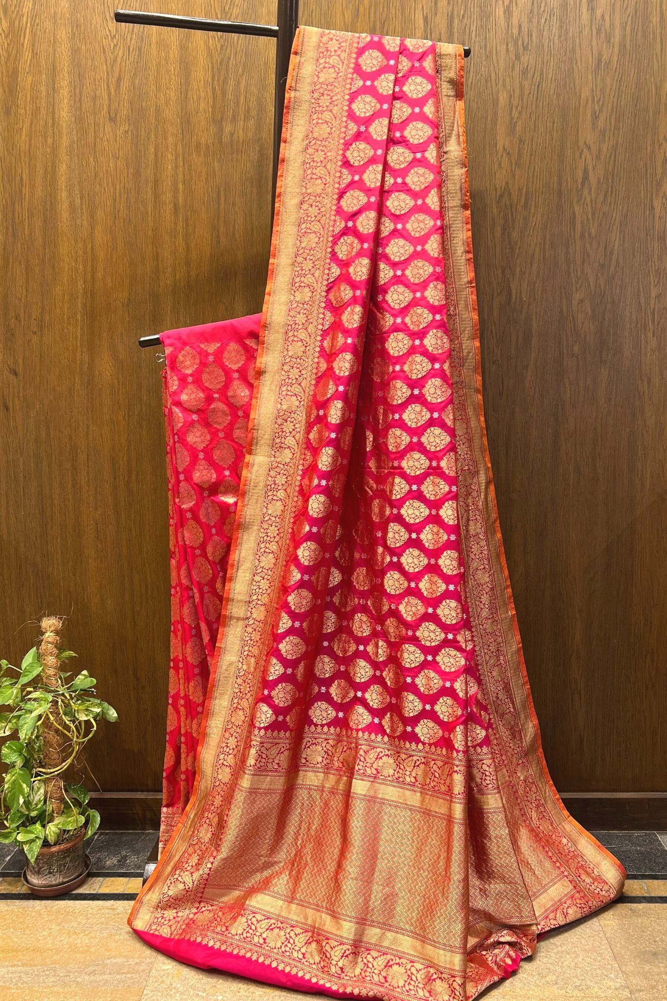 Red Silver Gold Buti Banarasi Saree