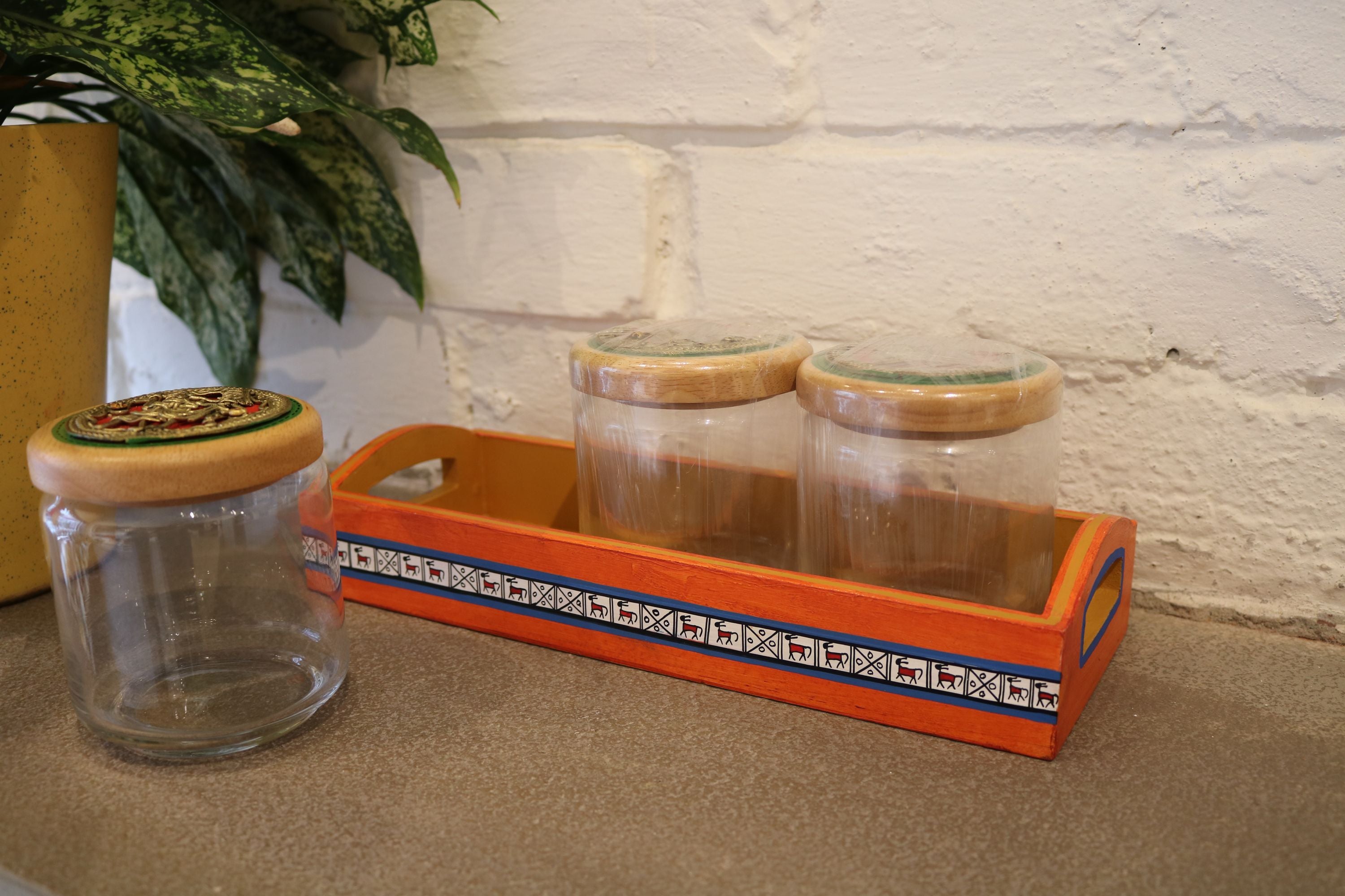 Three Glass Jars with Tray - NamegStore