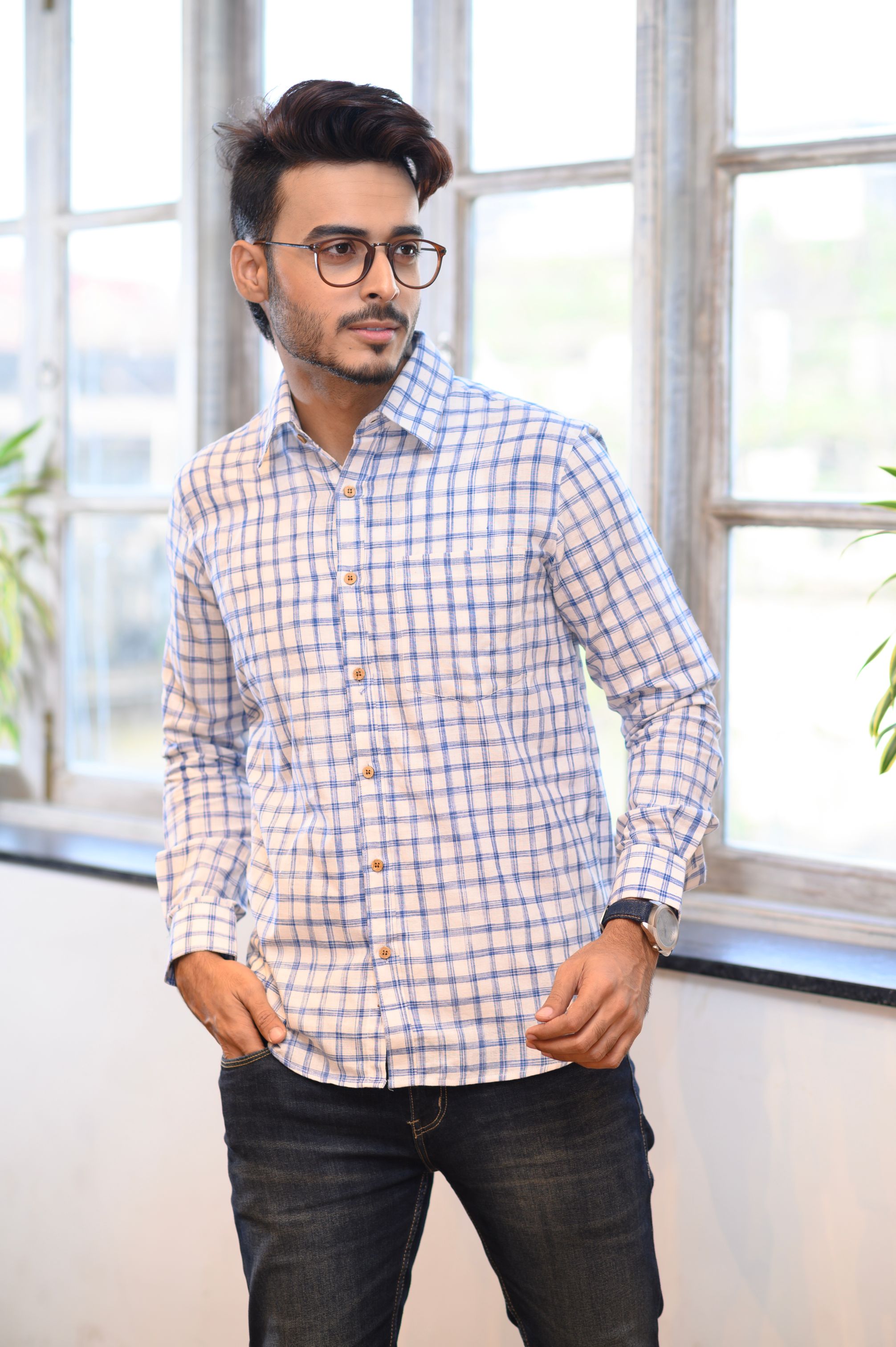 White & Blue Checks Shirt - NamegStore