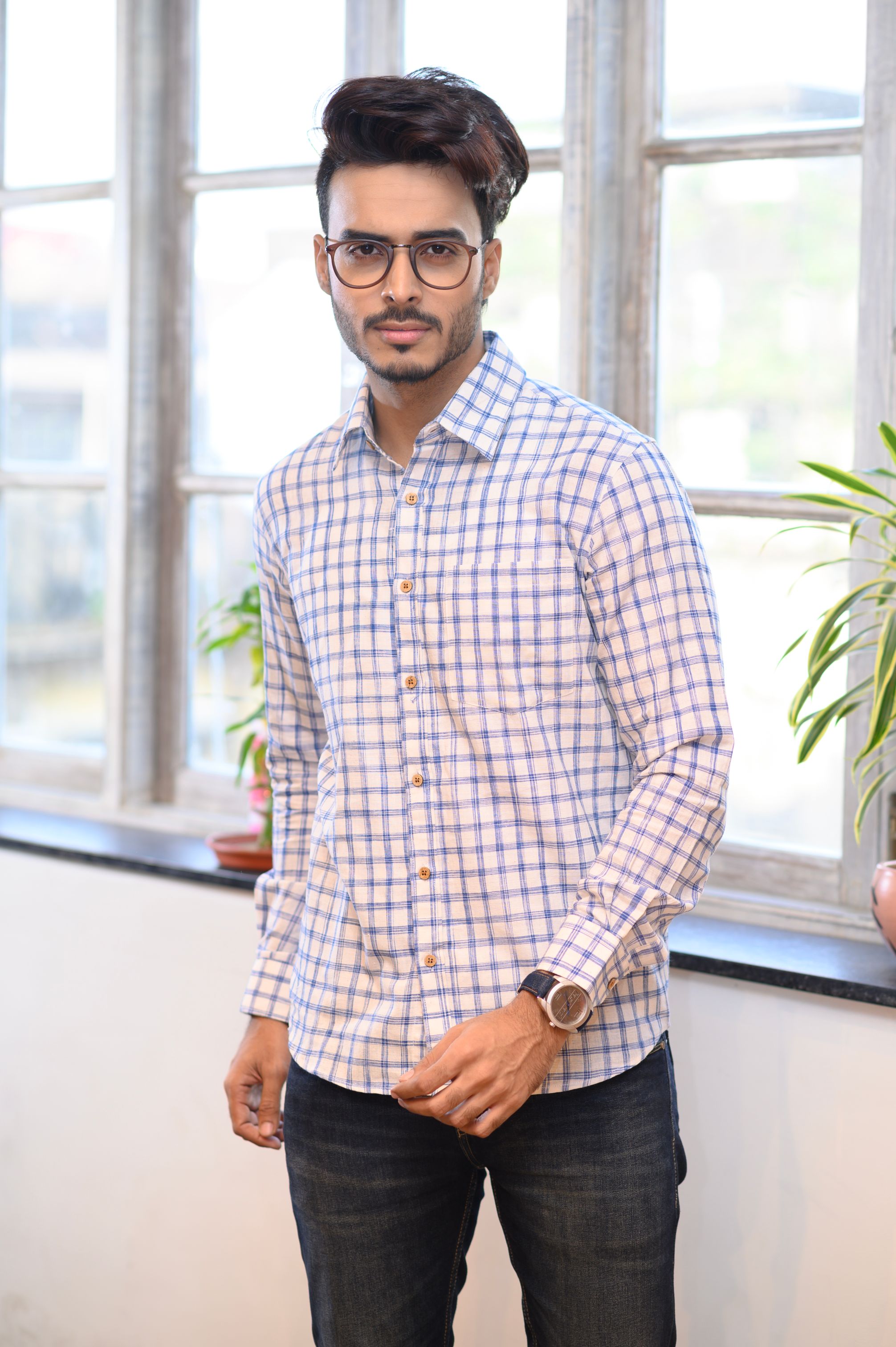 White & Blue Checks Shirt - NamegStore