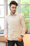 White & Grey Stripe Cotton Slim Shirt - NamegStore