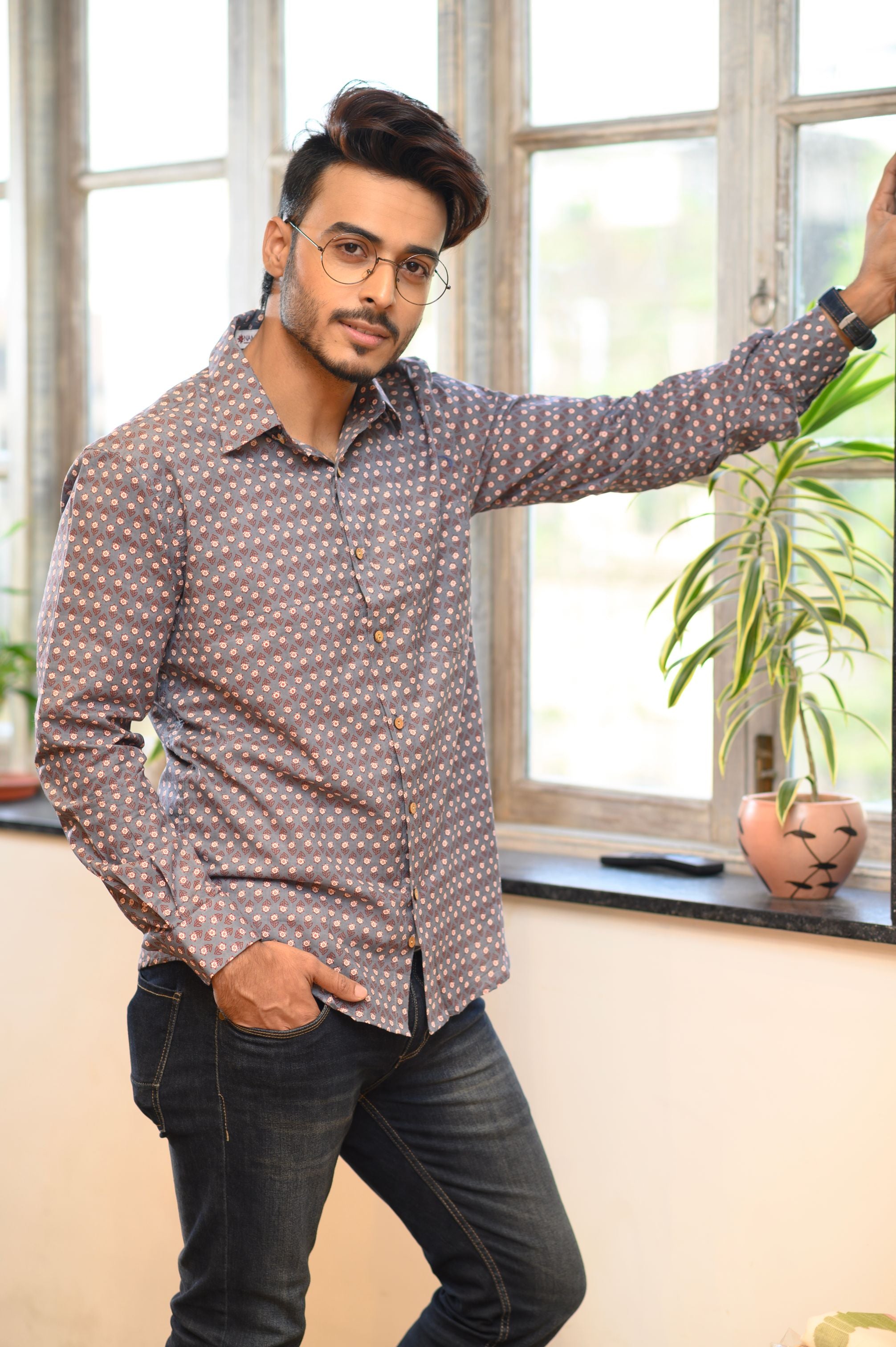 Printed Cotton Slim Fit Shirt - NamegStore
