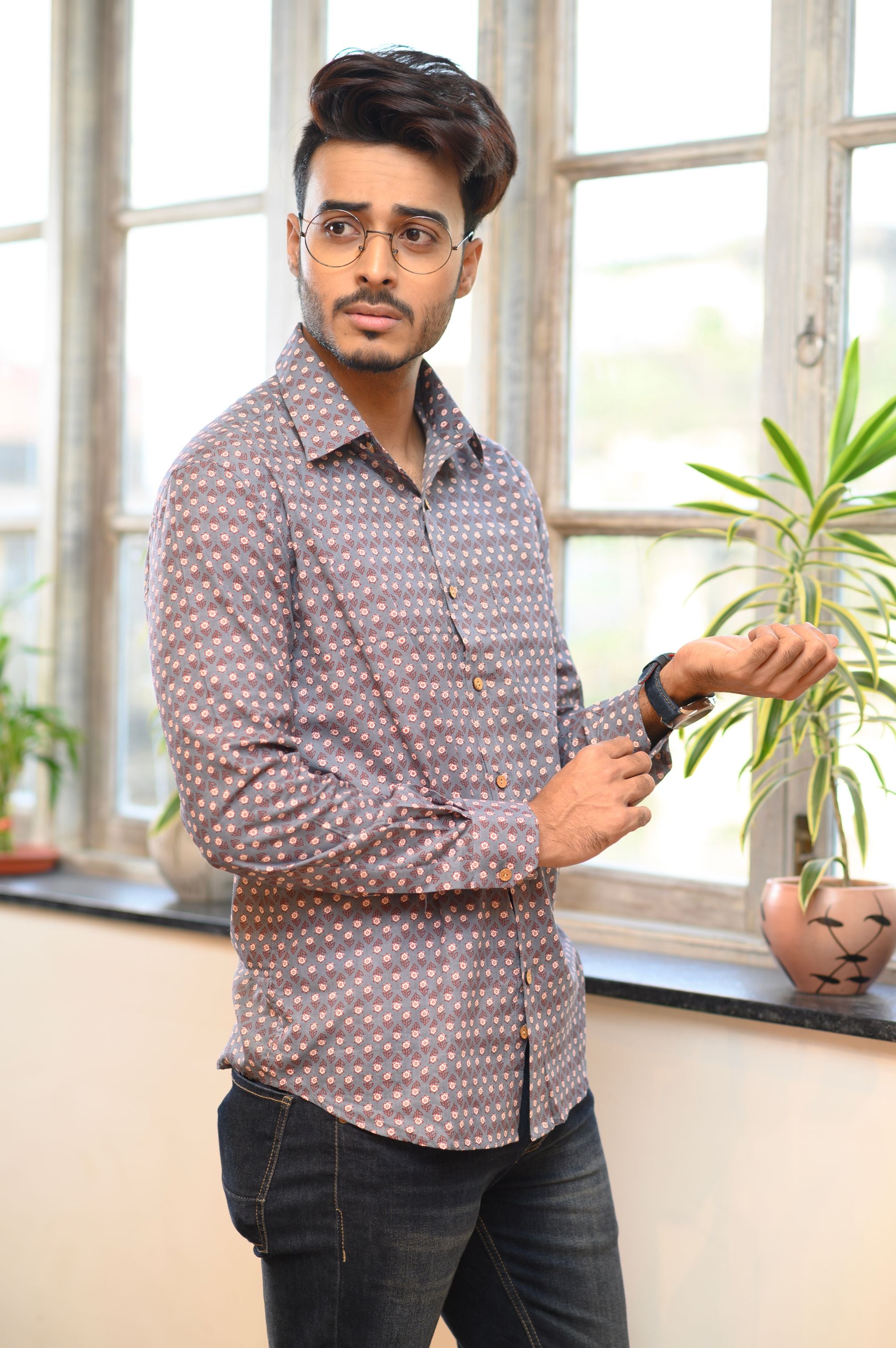 Printed Cotton Slim Fit Shirt - NamegStore