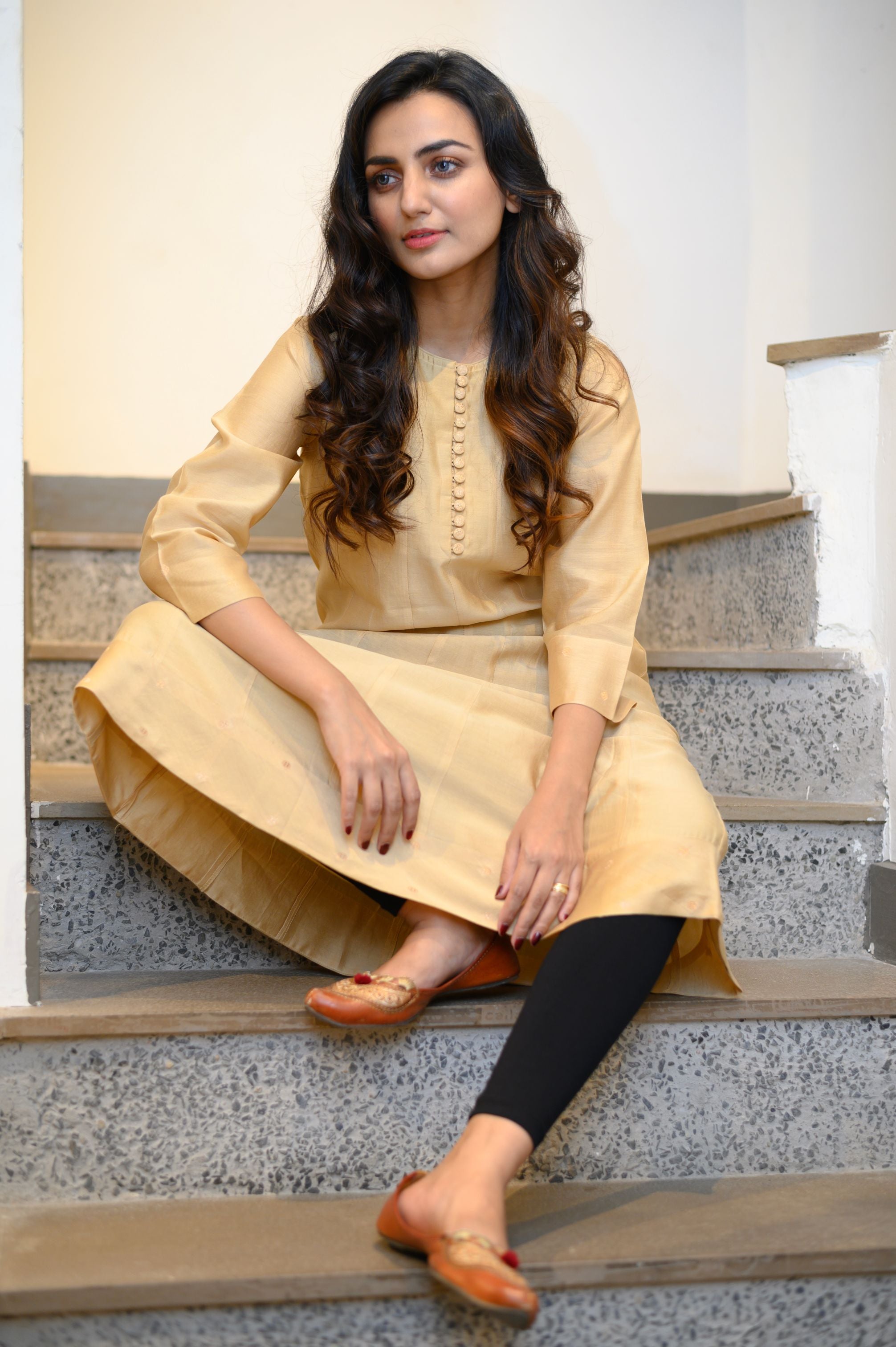 Plain Beige Chanderi Kurta - NamegStore