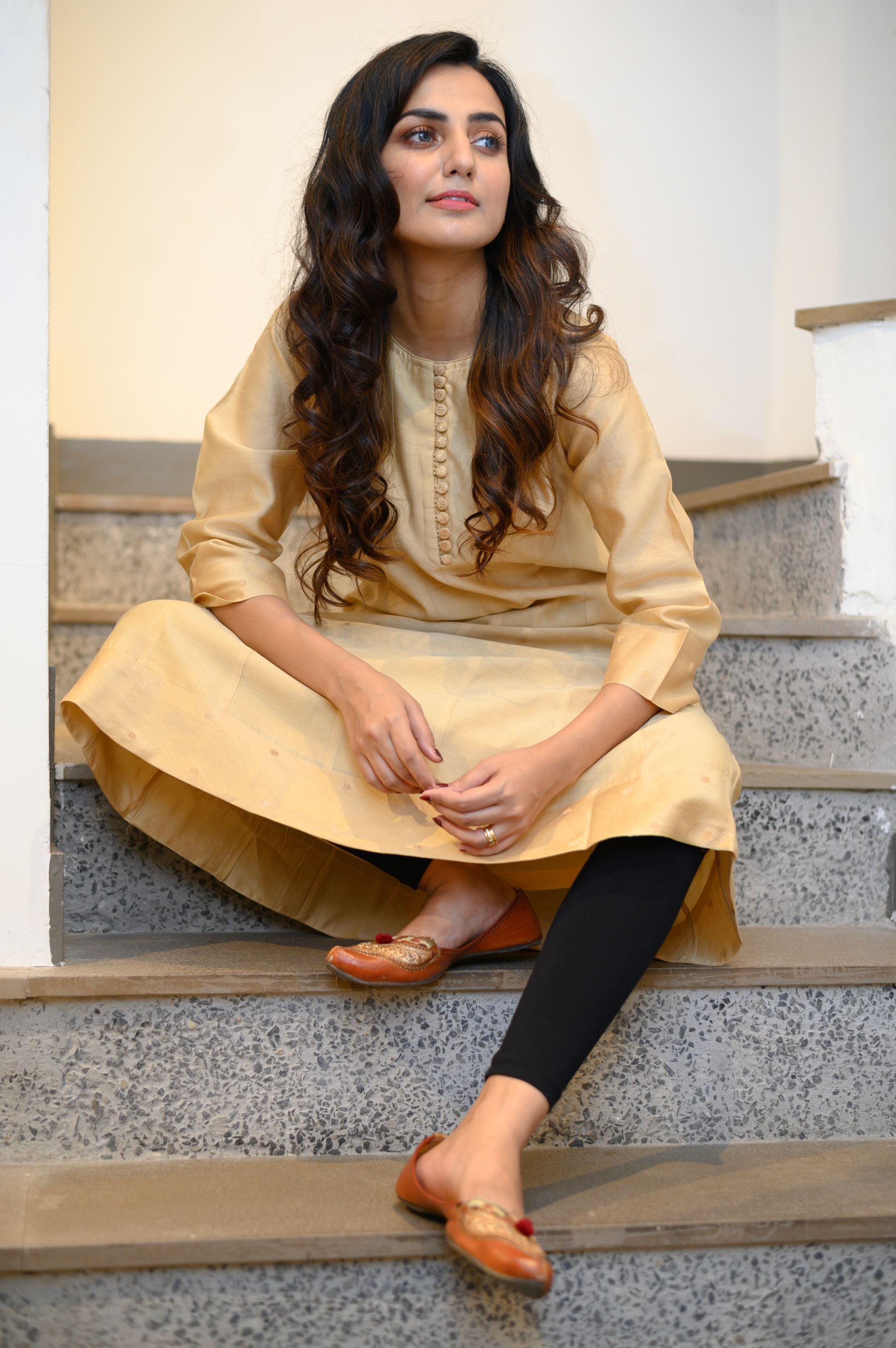 Plain Beige Chanderi Kurta - NamegStore