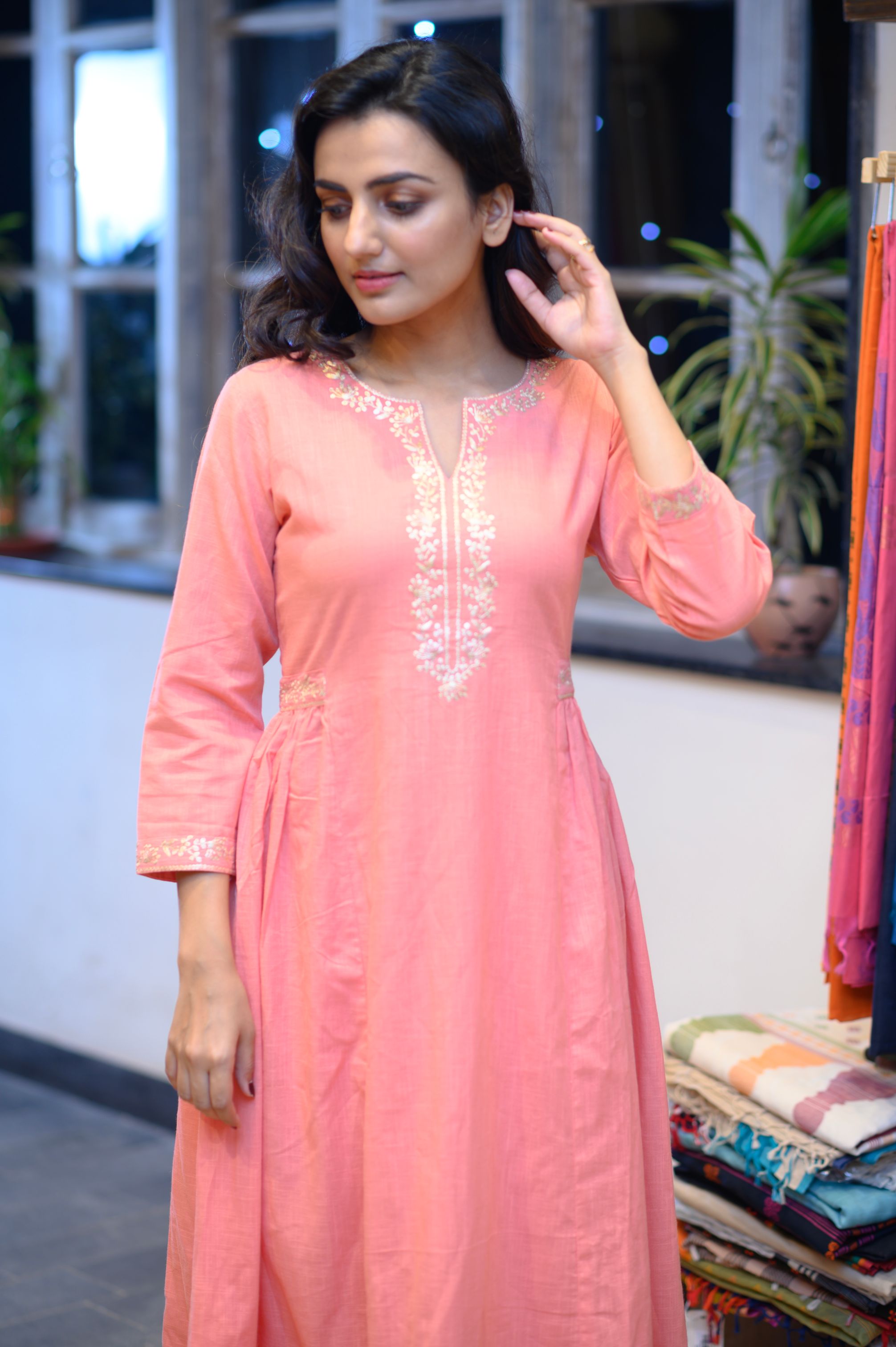 Deep Peach Bhopali Cotton Set - NamegStore