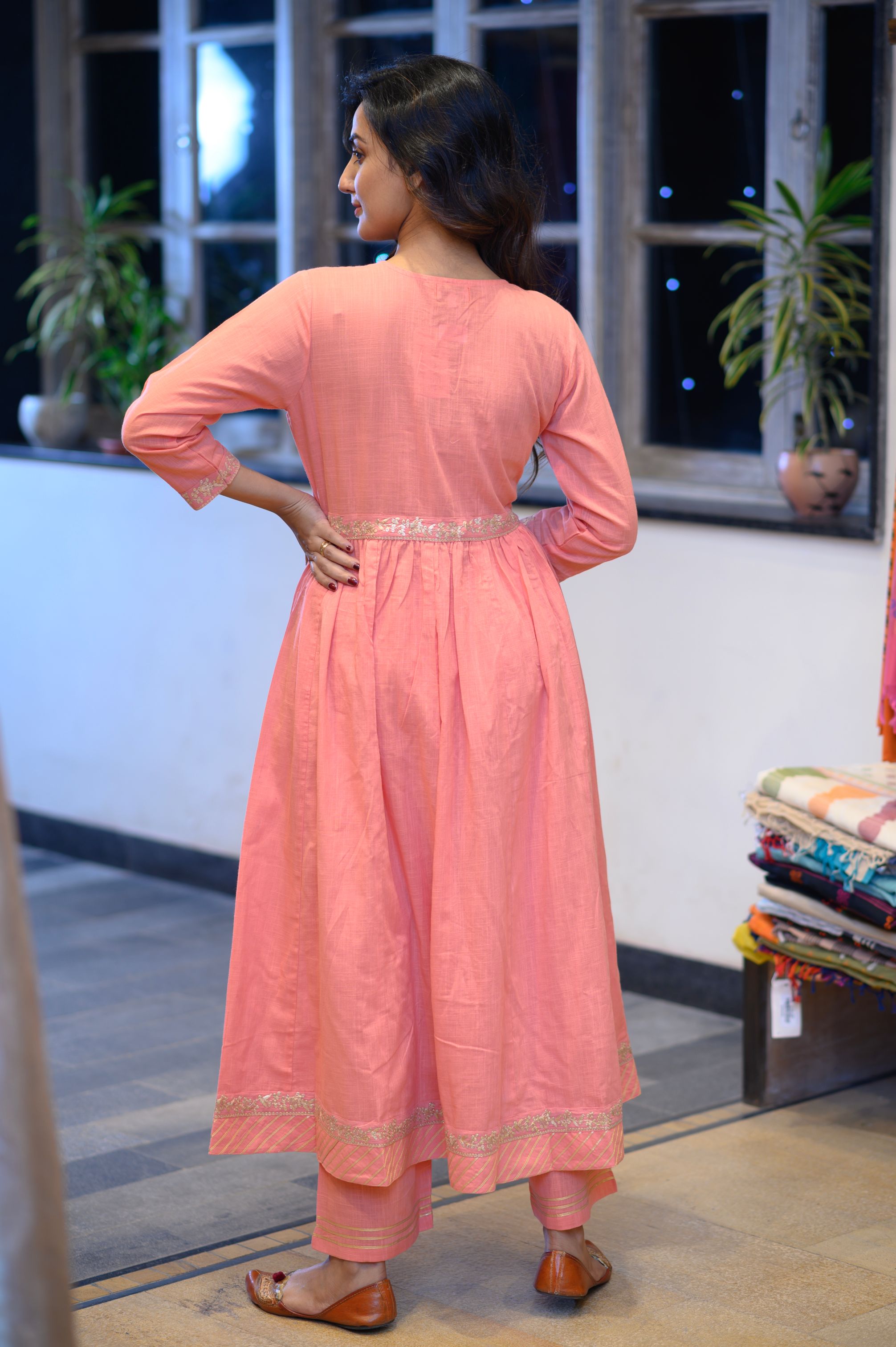 Deep Peach Bhopali Cotton Set - NamegStore