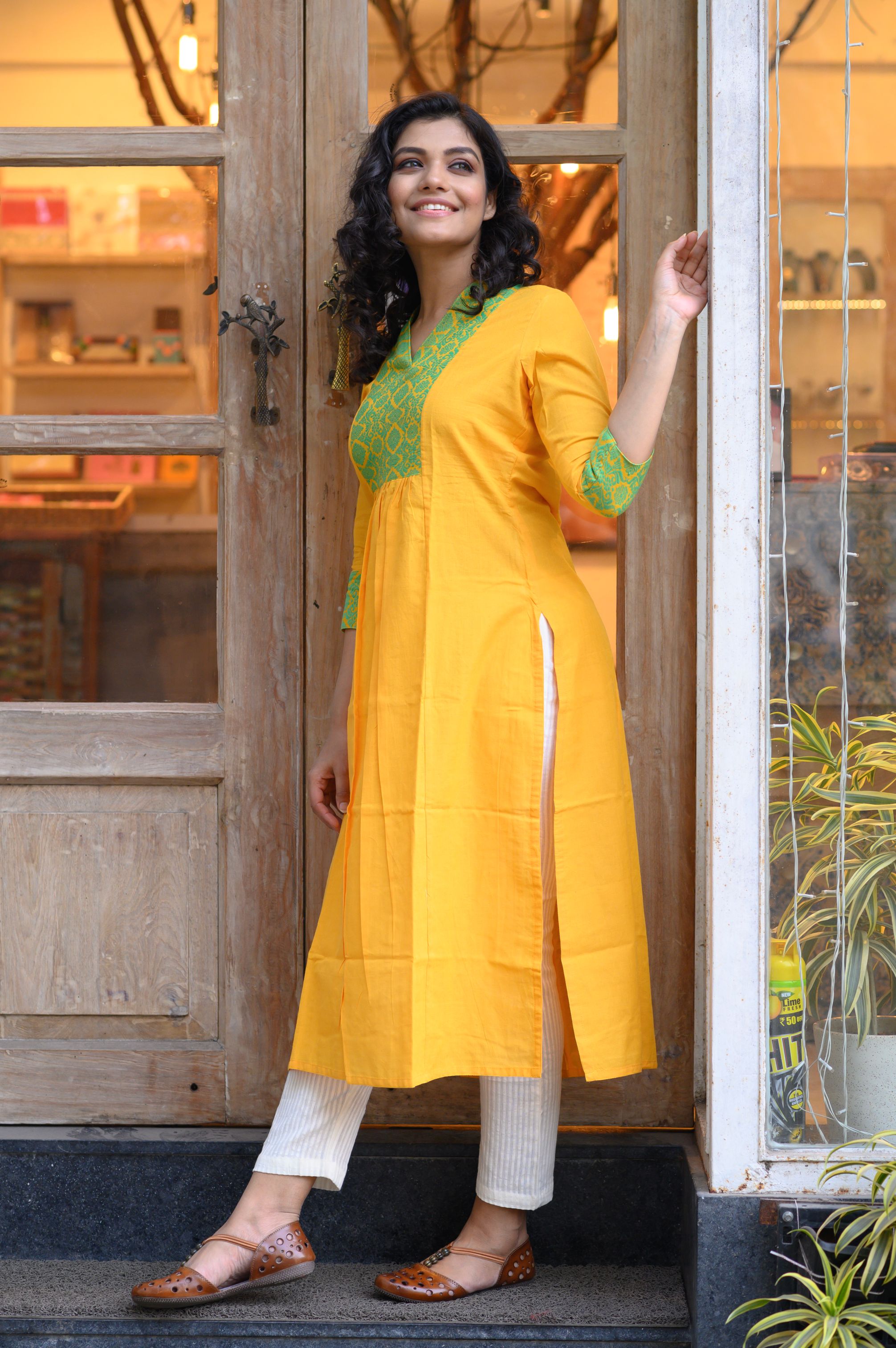 Bright Yellow Narji Kurti - NamegStore