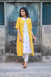 White Handloom Kurta with Yellow Shrug - NamegStore