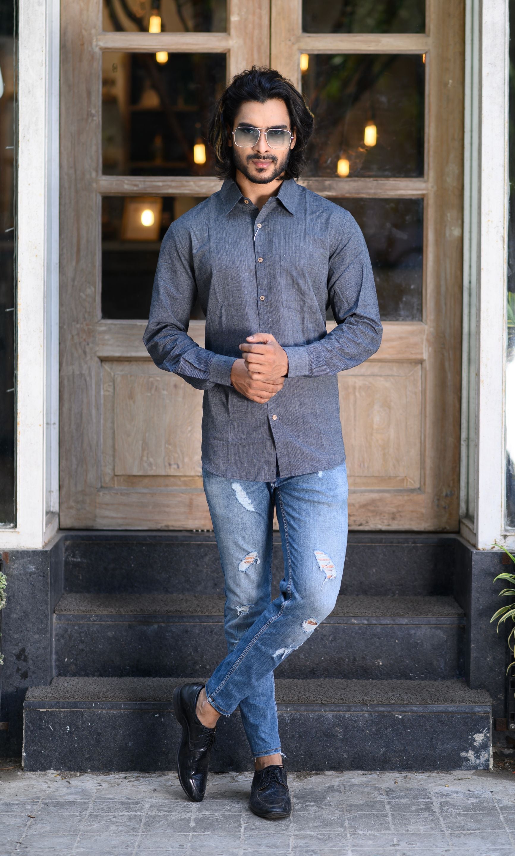 Textured Grey Men's Shirt - NamegStore