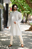 White Stripes Long Men's Kurta - NamegStore