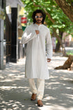 White Stripes Long Men's Kurta - NamegStore