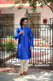 Royal Blue Men's Long Cotton Silk  Kurta - NamegStore