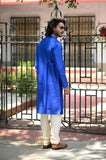 Royal Blue Men's Long Cotton Silk  Kurta - NamegStore