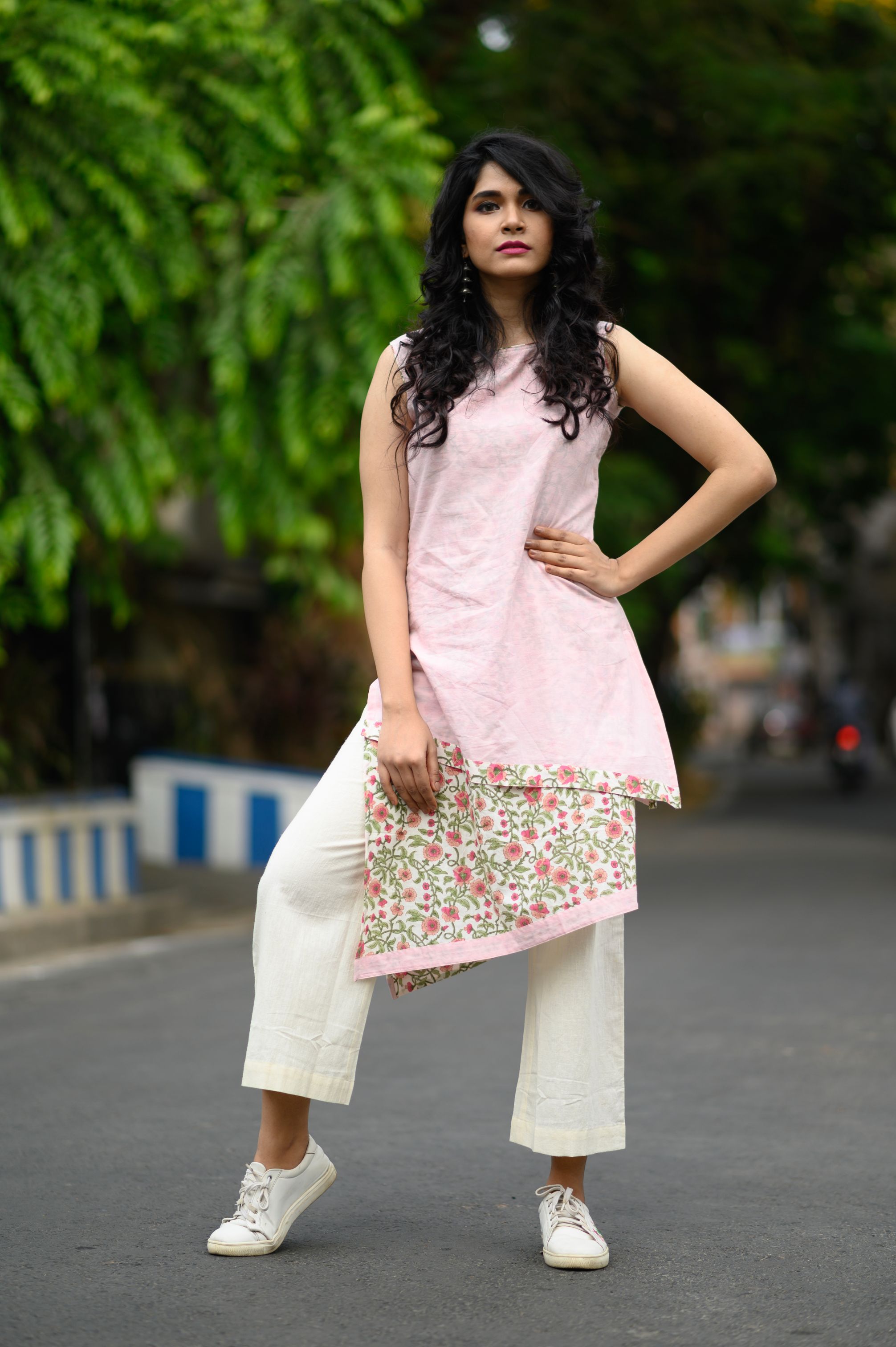 Pink Layered Floral Printed Kurta - NamegStore